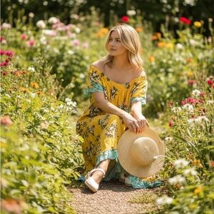 Matilda Jane oh what a feeling Yellow Floral Off-Shoulder midi Dress